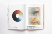 Spread of the book Beethoven Moves juxtaposing the work "Colour Experiment no. 58" by Olafur Eliasson, a disc with a colored, radial gradient and to water color sketches of the series "Fire at the Grand Storehouse of the Tower of London" by JMW Turner.